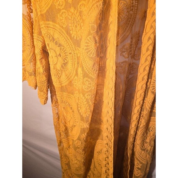 Umgee Mustard Yellow Fall Colors Long Duster Lace Cardigan Womens Size Large L - Picture 2 of 3